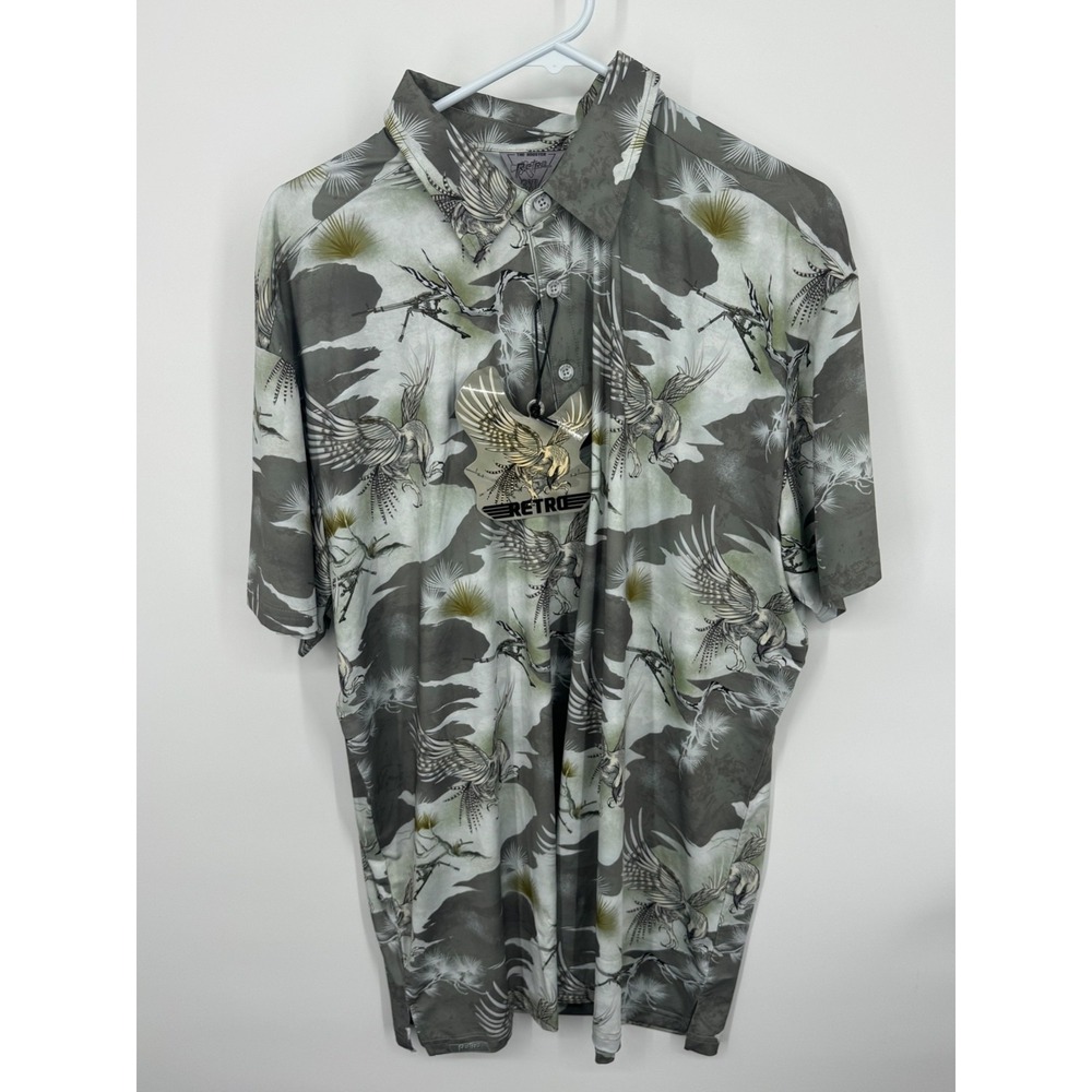 NWT‎ The Rooster Hawaiian Shirt Men's 3 XL cream Sage Botanical Pattern Button